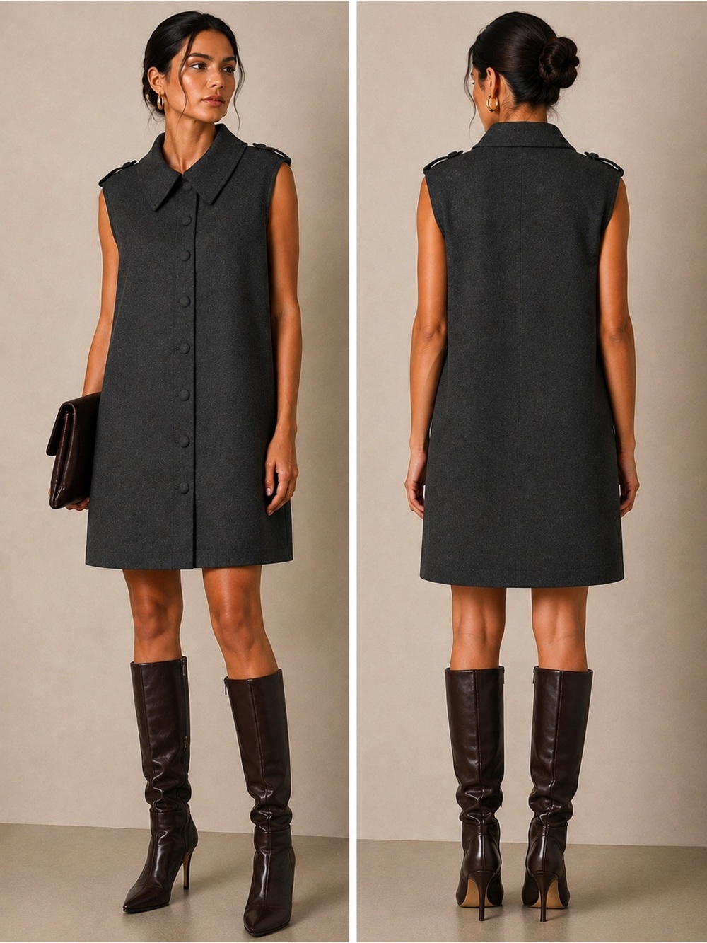 Adrienne Vittadini Charcoal Gray Sleeveless Button Front Dress Size 4